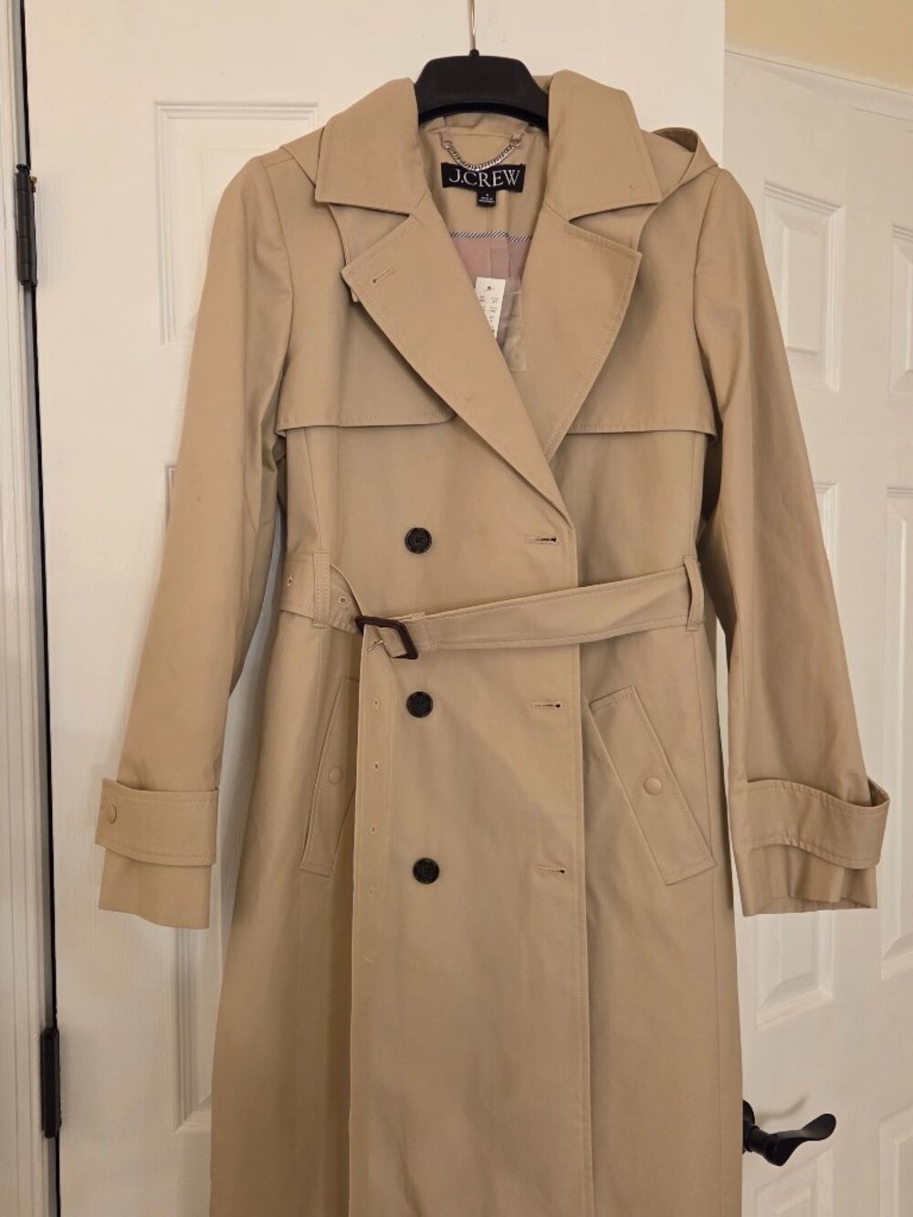 J.Crew Khaki Trench Coat w/Hood -- NWT ---Classic Belted Jacket